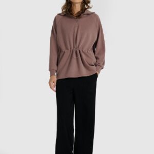 4F Bluza dresowa nierozpinana z modalem damska - brązowa