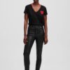 KARL LAGERFELD Czarne damskie spodnie Coated Skinny Denim Pants