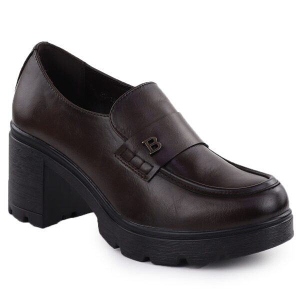 Półbuty mokasyny damskie na klocku brązowe Potocki SZ12700