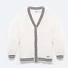 Kardigan dziewczęcy z kontrastowym wykoŅczeniem kremowy Misia 102