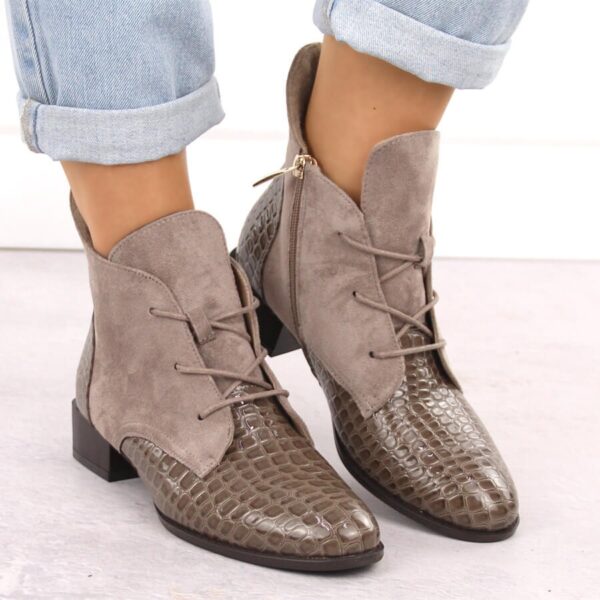 Botki damskie lakierowane kroko beżowe Potocki 12498