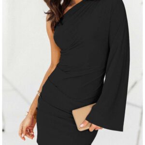 d7372b3f89725e3d4e2f14961a160437409aeeca Elegancka sukienka na jedno ramię - AMALIBA - czarna