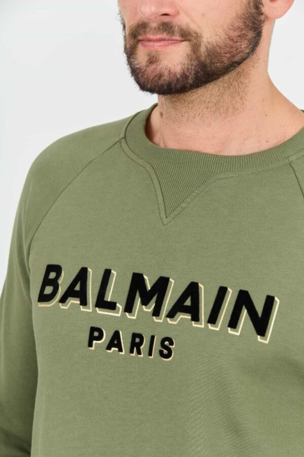 BALMAIN Zielona męska bluza Flock&foil Sweatshirt