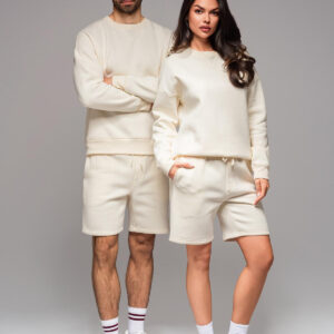 Komplet dresowy UNISEX bluza + szorty - kremowy V2