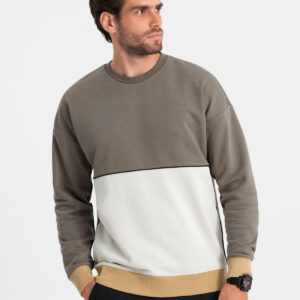 Bluza męska OVERSIZE z kontrastowym łączeniem kolorów - khaki V7