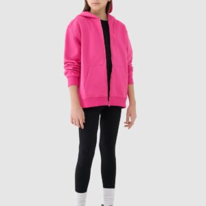 4F Bluza dresowa rozpinana z kapturem dziewczęca - różowa 134 (8-9 lat)