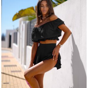 Muślinowy komplet crop top i spodenki ISOLDE - czarny