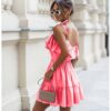 Sukienka na ramiączkach z falbanami ELVA - neon róż