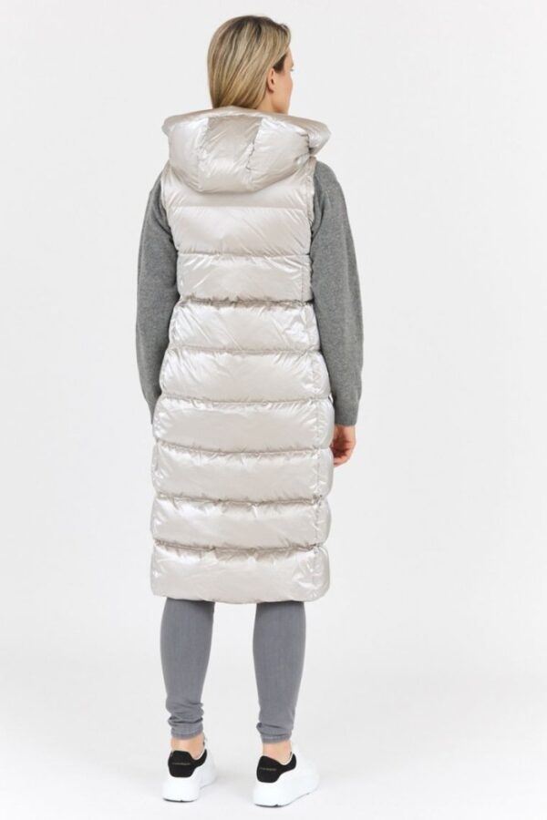 HETREGO Beżowy błyszczący płaszcz damski puchowy z odpinanymi rękawami summer, Rozmiar 36 EU - 40 IT