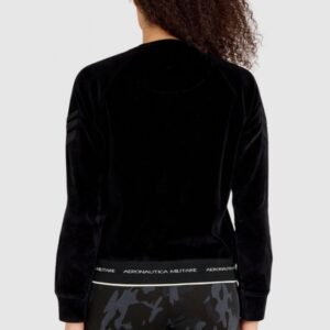 AERONAUTICA MILITARE Czarna welurowa bluza damska z wieloma zdobieniami