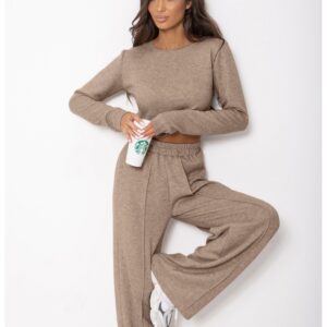 Komplet dzianinowy z szerokimi spodniami DANEB - cappuccino