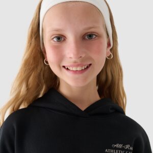 4F Bluza dresowa nierozpinana z kapturem dziewczęca - czarna 128 (7-8 lat)