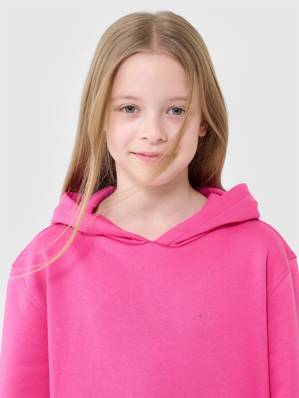 4F Bluza dresowa nierozpinana z kapturem dziewczęca - różowa 122 (6-7 lat)