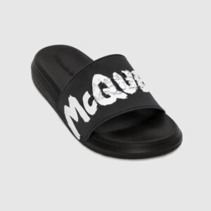 ALEXANDER MCQUEEN Czarne klapki męskie z białym logo