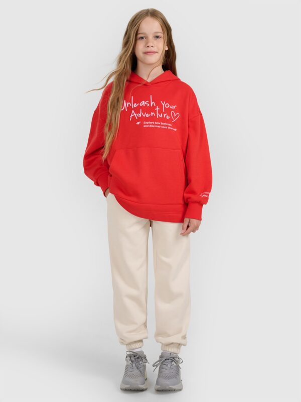 4F Bluza dresowa oversize nierozpinana z kapturem dziewczęca - czerwona 140 (9-10 lat)