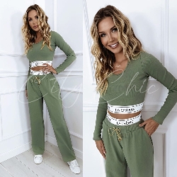 Komplet Como top i spodnie oliwka