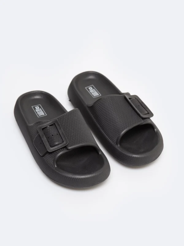 Klapki damskie z ozdobną klamrą czarne RR274A571 906