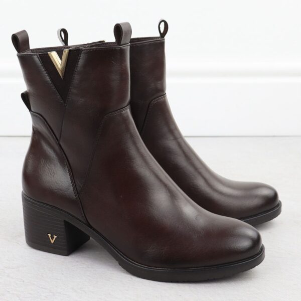 Botki damskie na słupku ocieplane brązowe Vinceza 58581