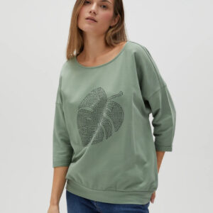 Bawełniana bluza z rękawami 3/4 oliwkowa