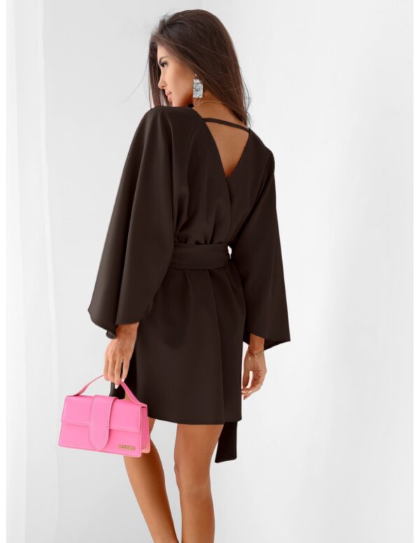 Sukienka mini z przekładanym dekoltem ALIA - czekoladowa