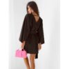 Sukienka mini z przekładanym dekoltem ALIA - czekoladowa