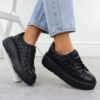 Skórzane półbuty damskie pikowane sneakersy na platformie czarne Filippo DP7285