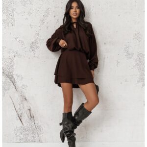e670fe22c7f31eb5cfe57537a10bcd857ba71388 Rozkloszowana sukienka mini CLEO - czekoladowa