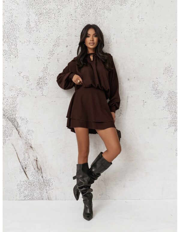 Rozkloszowana sukienka mini CLEO - czekoladowa