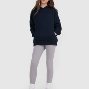 e73830a26fb28935bee16c3336aed38cf03e8ed0 4F Bluza dresowa nierozpinana z kapturem dziewczęca - granatowa 128 (7-8 lat)