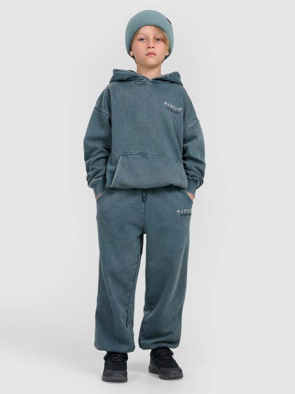 4F Bluza dresowa nierozpinana z kapturem chłopięca - turkusowa 134 (8-9 lat)