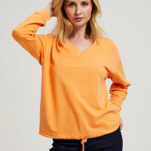 ea0f184885f64643599ea1e9749acb8707eced33 Gładka bluza z dekoltem w serek i wiązaniem pomarańczowa