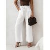 Stylowe lniane spodnie z paskiem ASKAR - białe