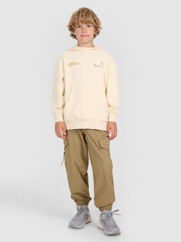 4F Bluza dresowa nierozpinana z kapturem chłopięca - beżowa 122 (6-7 lat)