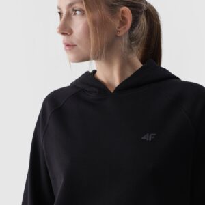 4F Bluza dresowa nierozpinana z kapturem damska - czarna