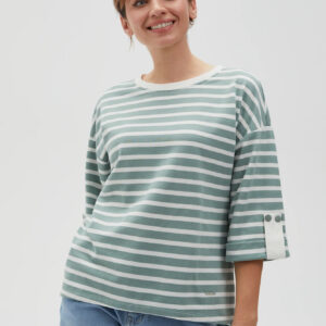 Bluza oversize w paski z szerokimi rękawami oliwkowa