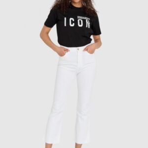 7 FOR ALL MANKIND Białe jeansy damskie z poszerzoną surowo zakończoną nogawką HW Slim Kick