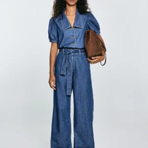 Jeansy damskie wide z paskiem granatowe Julii 398