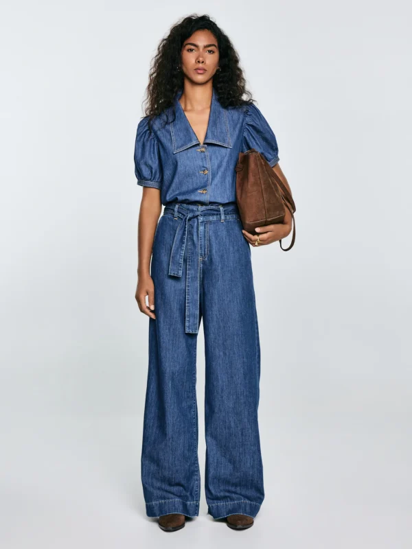 effe74d586f0e3b305c1f66121f365dd1fae69f8 Jeansy damskie wide z paskiem granatowe Julii 398