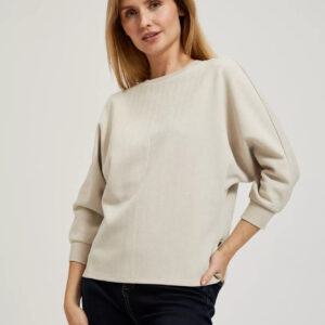 Gładka bluza wkładana przez głowę z rękawami 3/4 beżowa