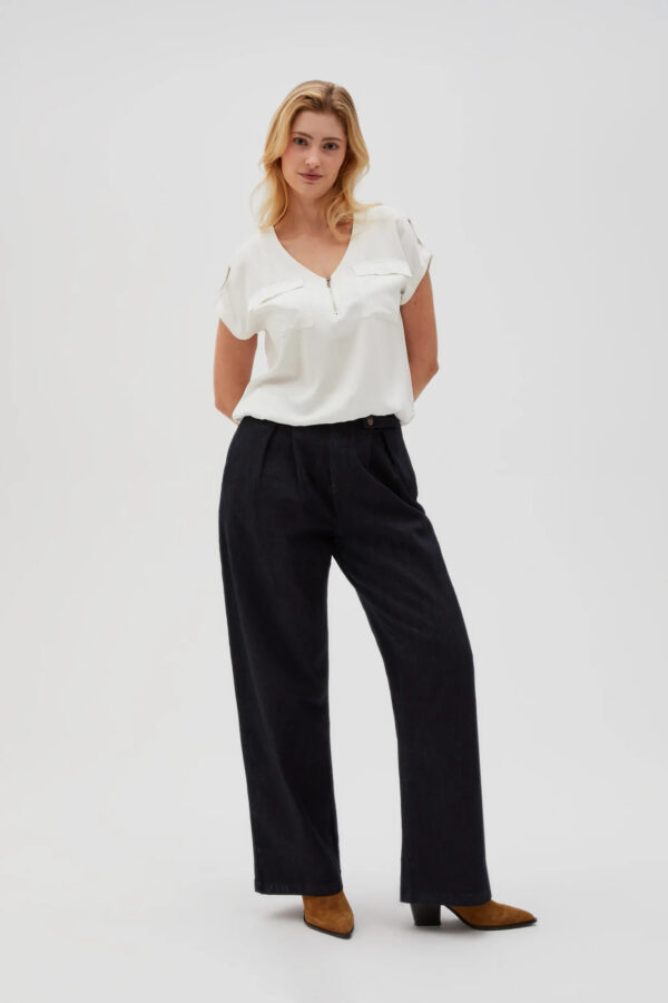 Jeansy z szerokimi nogawkami granatowe