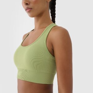 4F Biustonosz treningowy bezszwowy z niskim wsparciem damski - zielony