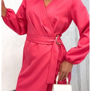 Sukienka z przekładanym dekoltem OKSANA - koralowa