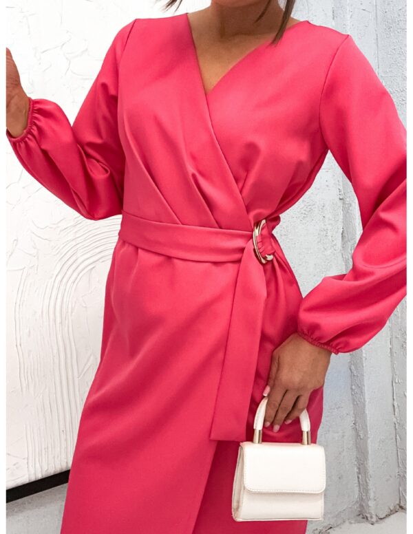 Sukienka z przekładanym dekoltem OKSANA - koralowa