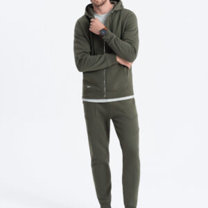 Komplet męski dresowy bluza rozpinana + spodnie - oliwkowy V2