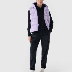 4F Bluza dresowa z weluru nierozpinana z kapturem damska - czarna