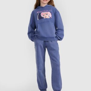 4F Bluza dresowa nierozpinana z kapturem dziewczęca - niebieska 140 (9-10 lat)