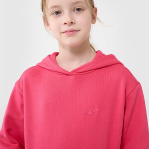 4F Bluza dresowa nierozpinana z kapturem dziewczęca - różowa 158 (12-13 lat)
