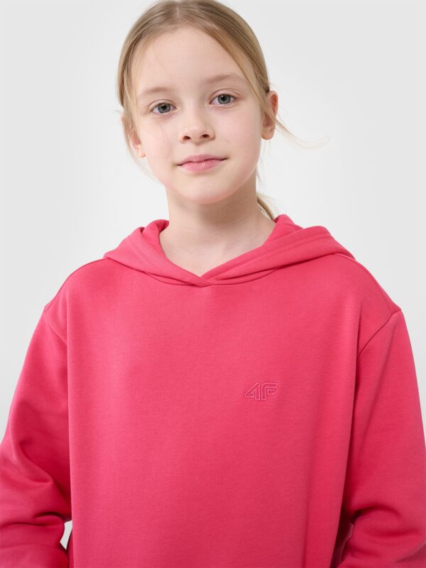 4F Bluza dresowa nierozpinana z kapturem dziewczęca - różowa 158 (12-13 lat)