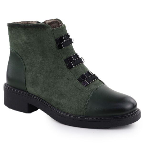Botki damskie zamszowe ocieplane zielone M.Daszyński SA252-4