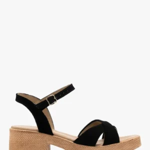 Czarne sandały damskie ze skóry welurowej